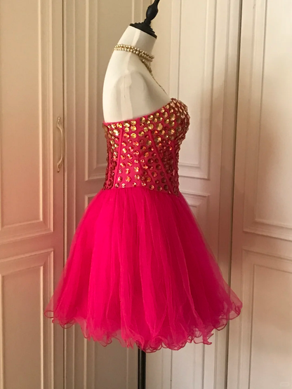 Gorgeous Strapless Red Chiffon Beaded A Line Birthday Outfits Homecoming Dress cc3181
