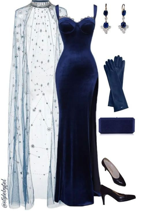 Elegant Navy Blue Velvet Slit Prom Dress Long Mermaid Evening Dress cc1540