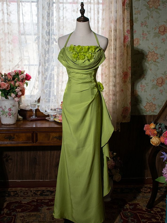 Green Halter Floral Prom Gown Vintage Party Dress Evening Dress cc1490