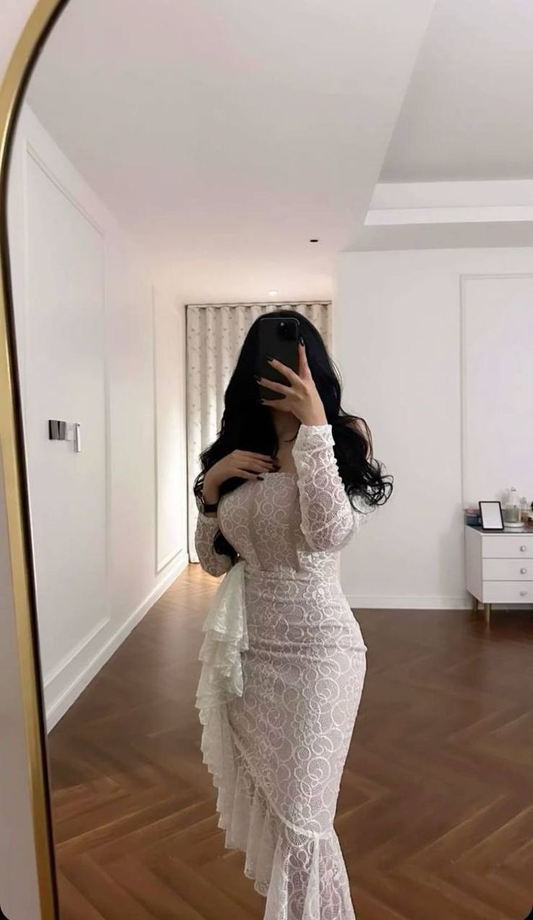 Chic White Lace Sheath Mermaid Party Dress Evening Dress cc1756