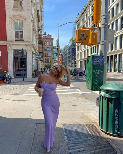 Lilac Spaghetti Straps Long Party Prom Dress  cc1375