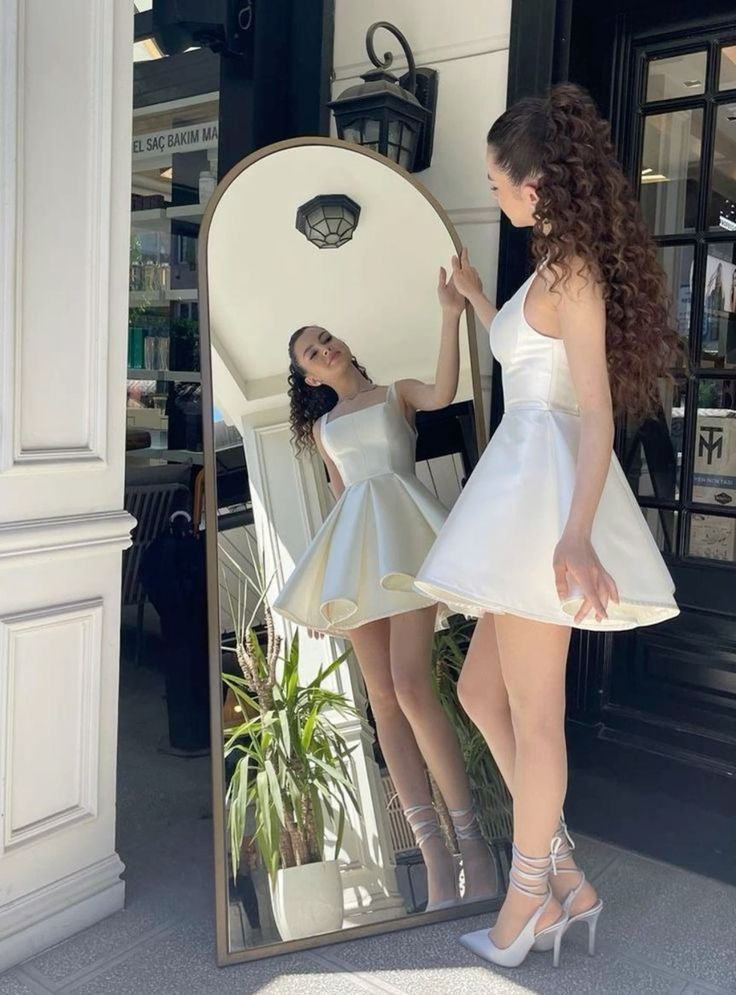 Simple White A Line Satin Homecoming Mini Party Dress cc1711