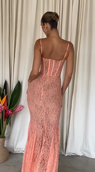 Pretty Spaghetti Straps Lace Mermaid Evening Dress Long Party Prom Dress cc1747