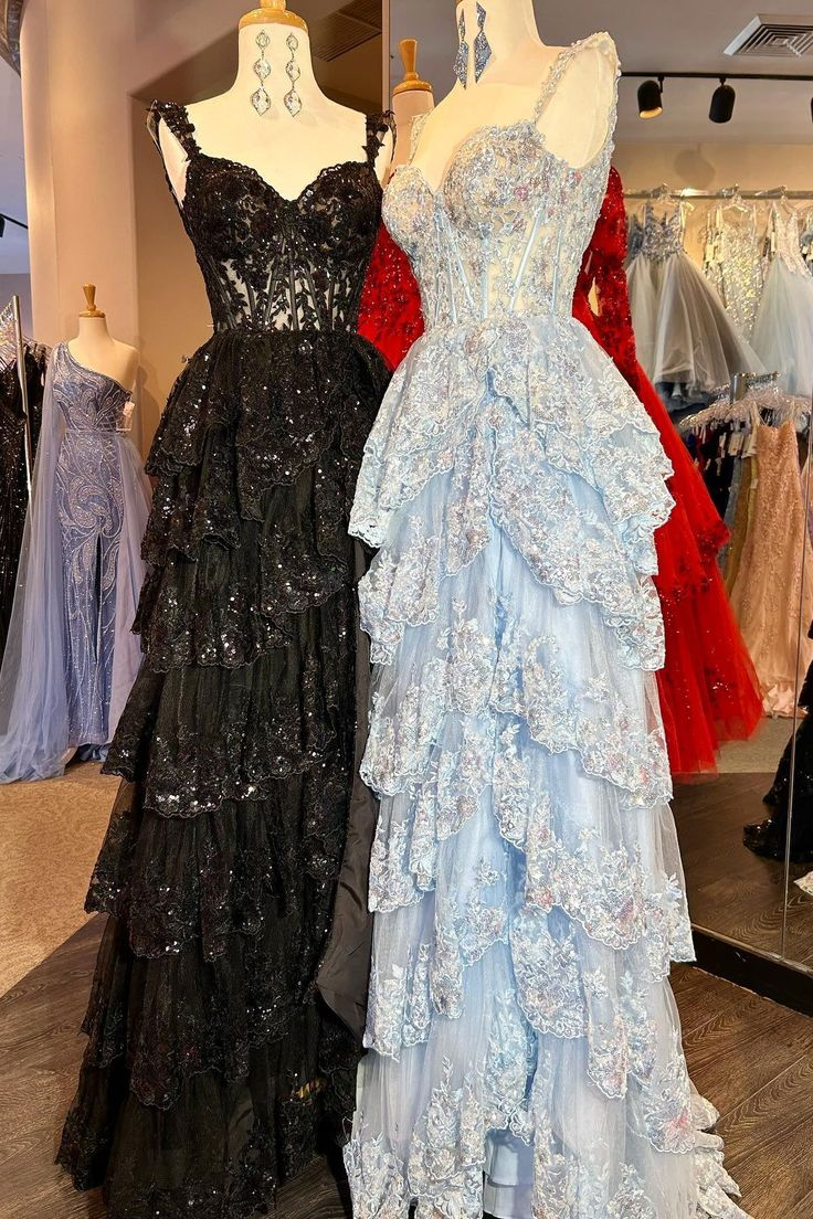 Charming Tulle Appliques Tiered Ruffles Long Prom Dress Slit  Party Evening Gown cc1781