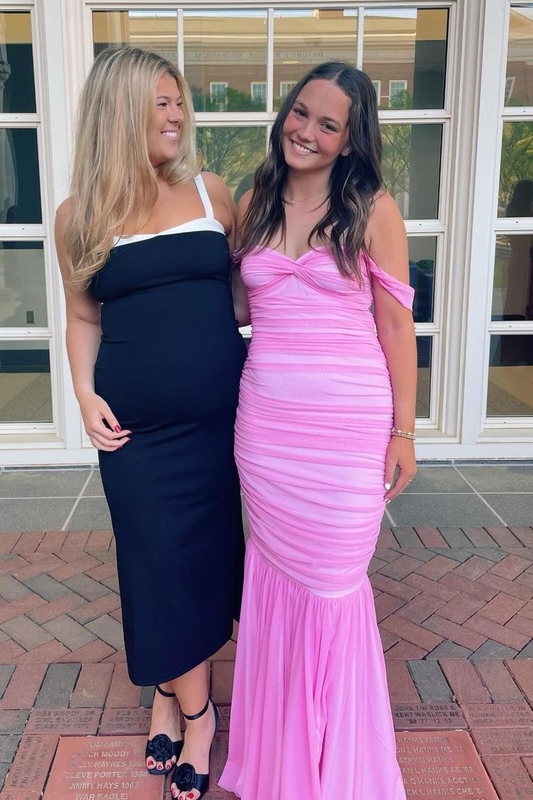 Elegant Off the Shoulder Pink Long Party Dress Mermaid Chiffon Prom Evening Dress cc1532