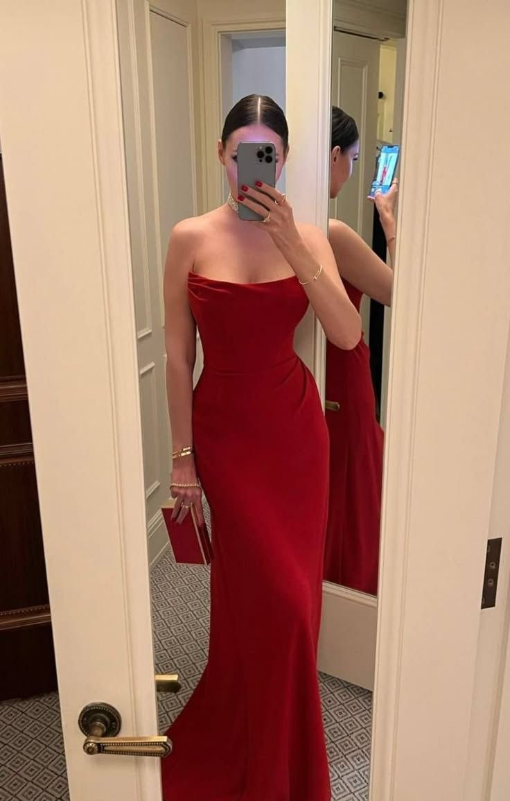 Sexy Red Strapless Mermaid Evening Dress Long Prom Dress cc1569