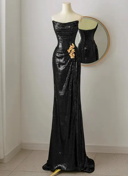 Charming Sequins Burgundy Strapless Long Evening Dress Mermaid Party Dress Prom Dress cc1464