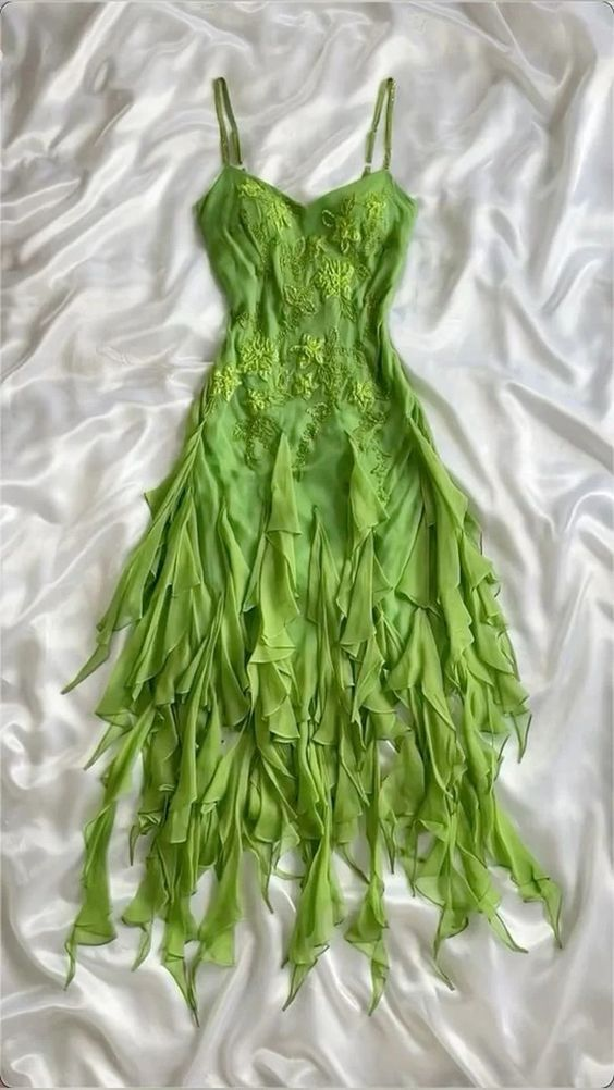 Beautiful Green Spaghetti Straps Chiffon Prom Dress A Line Party Dress Evening Dress cc1451