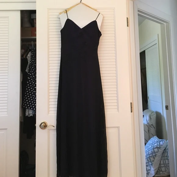 Luxurious Navy Blue Beaded Evening Dress Spaghetti Straps V Neck Prom Party Gown cc1486