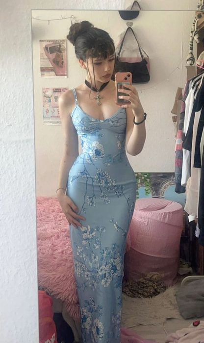 Unique Mermaid Blue Print Prom Dress Long Party Evening Dress cc1653