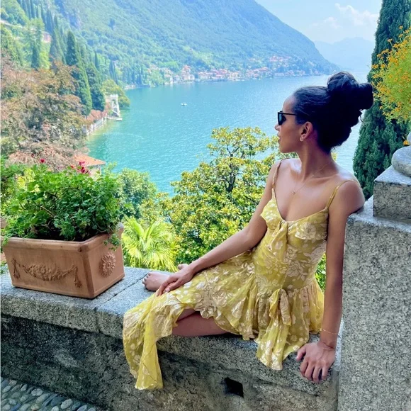 Unique Spaghetti Straps Lemon Yellow Tiered Long Prom Dress Sexy Party Evening Gown cc1495