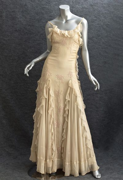 Vintage Spaghetti Straps Yellow Chiffon Ruffles Evening Dress Prom Dress cc1758