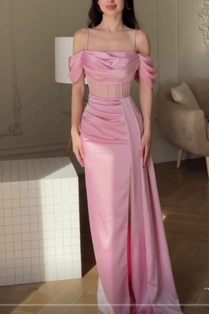 Pink Mermaid Evening Dress Long Slit Party Prom Dress cc1604