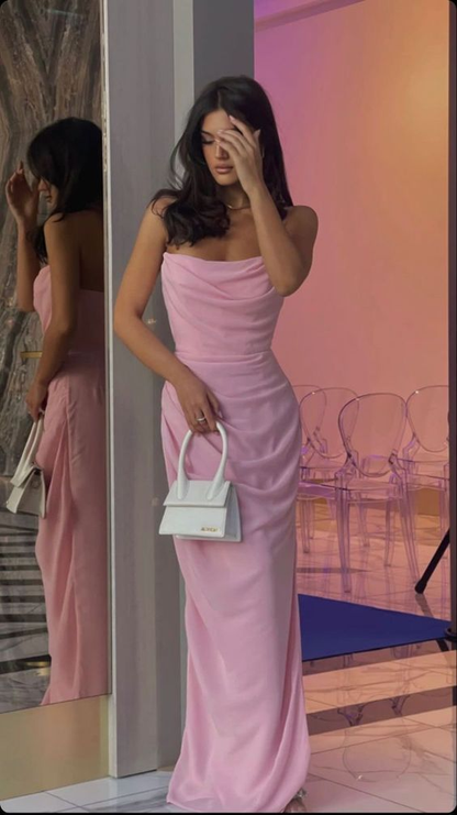 Pink Strapless Party Evening Dress Long Prom Dress cc1619
