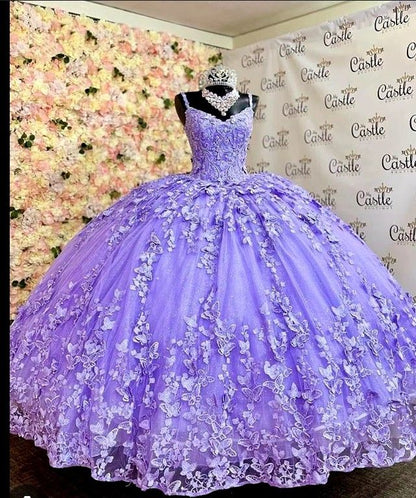 Purple princess ball gown quinceanera dress sweet 16 dress butterflies quinceanera dress cc421
