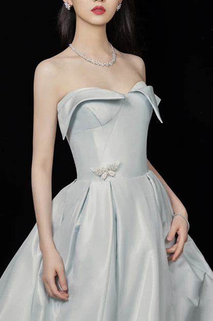 Blue Satin Long Prom Dress Elegant Evening Dress cc1616