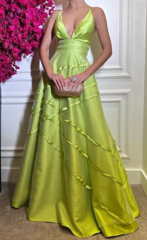 Sexy V Neck A Line Long Prom Dress Satin Backless Evening Dress Party Gown  cc1462