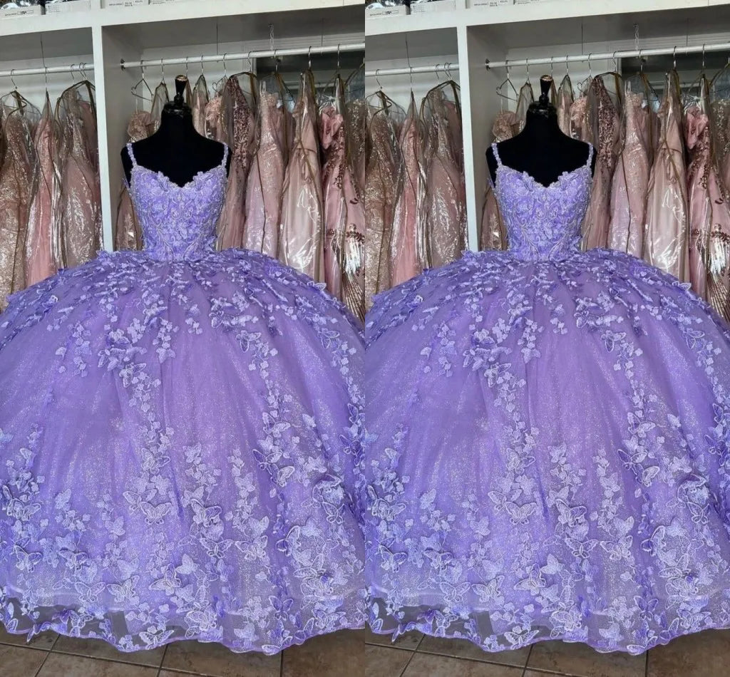 Purple princess ball gown quinceanera dress sweet 16 dress butterflies quinceanera dress cc421