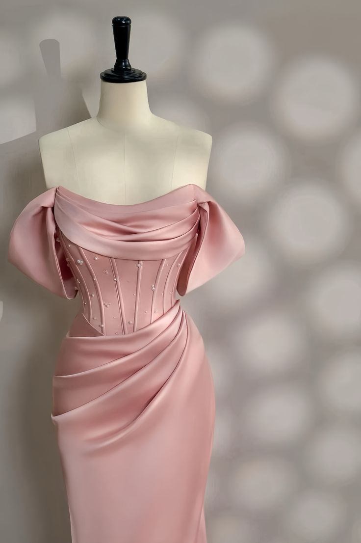 Elegant Pink Off The Shoulder Pearls Beading Party Evening Gown Mermaid Prom Dress cc1580