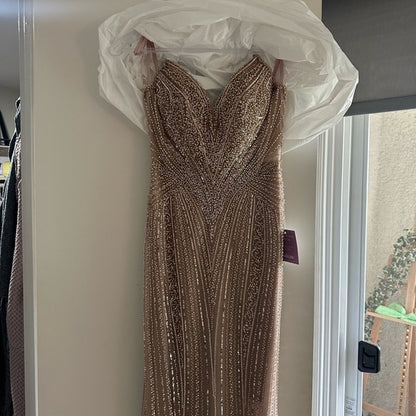 Luxurious Sparkling Champagne V-Neck Beaded Sequin Mermaid Tulle Train Prom Dress Evening Dress cc5597