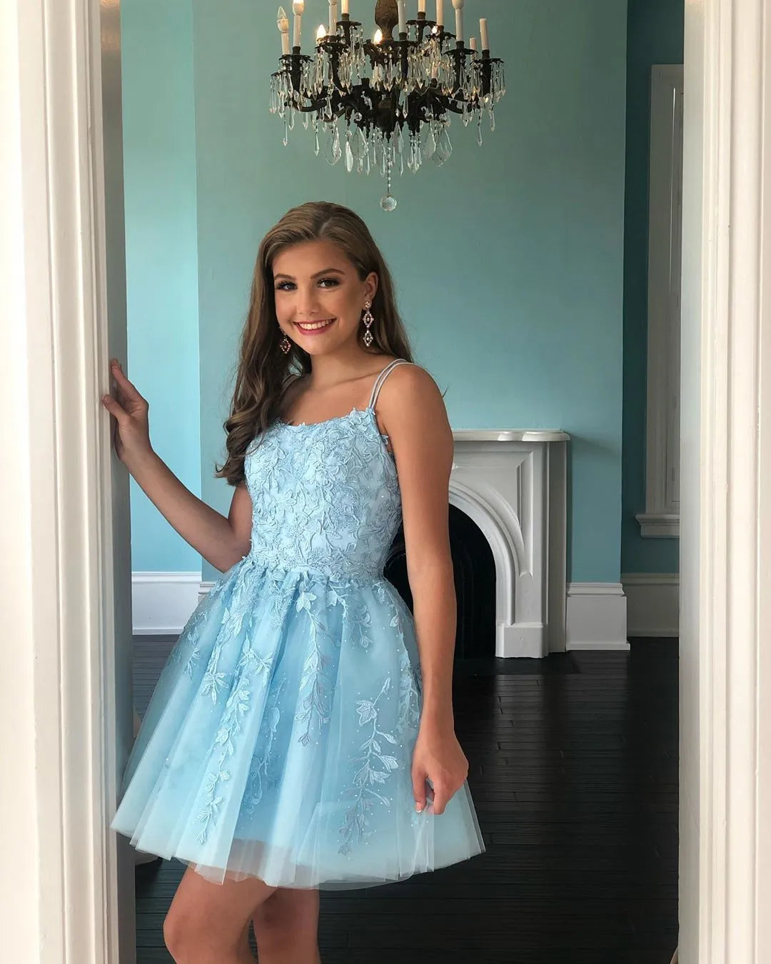 Pretty short A-line yellow homecoming dress with spaghetti straps c2658