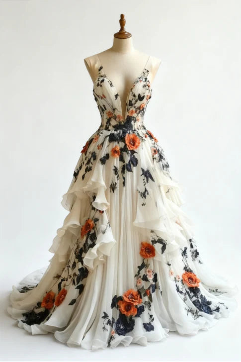 Unique Chiffon Appliques Prom Dress Long Party Evening Dress cc2794