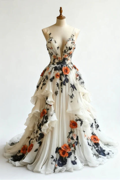 Unique Chiffon Appliques Prom Dress Long Party Evening Dress cc2794