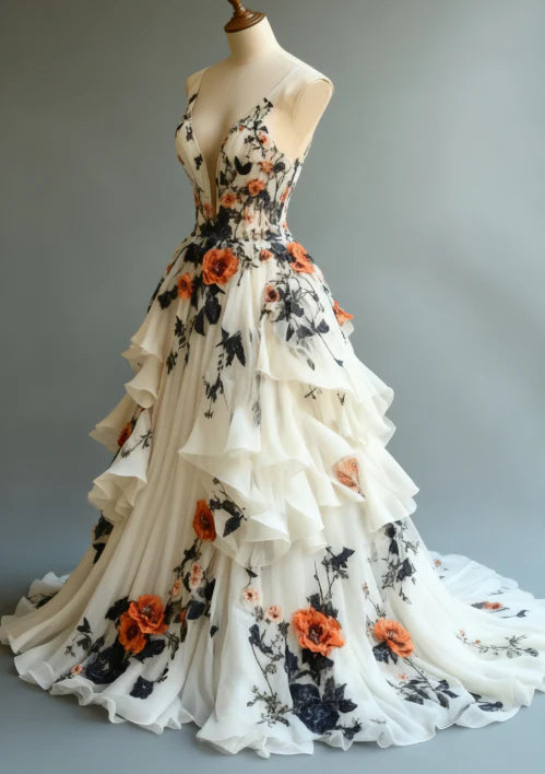 Unique Chiffon Appliques Prom Dress Long Party Evening Dress cc2794