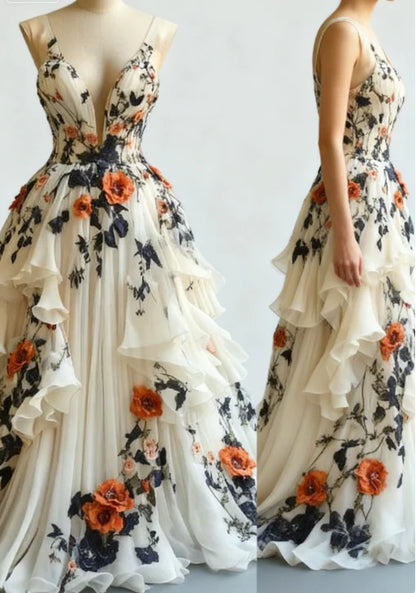 Unique Chiffon Appliques Prom Dress Long Party Evening Dress cc2794