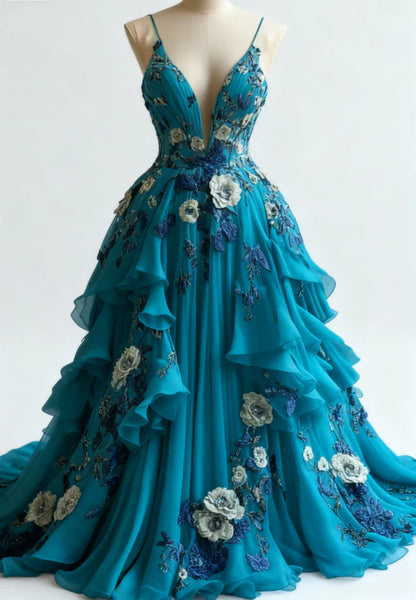 Unique Chiffon Appliques Prom Dress Long Party Evening Dress cc2794