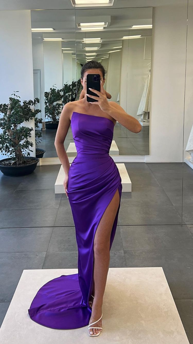 Simple Satin Long Prom Dress With Waist Pleats Elegant Evening Gown cc266