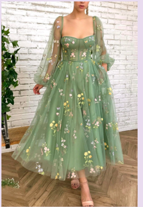 Green tulle lace short prom dress evening dress  C2369