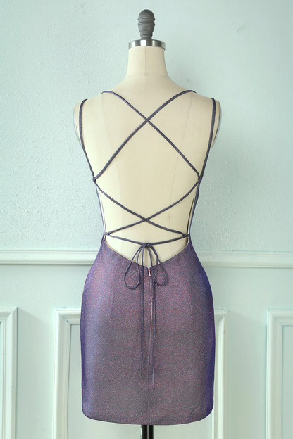 Sequin Spaghetti-Straps Tight Purple Homecoming Dress cc108