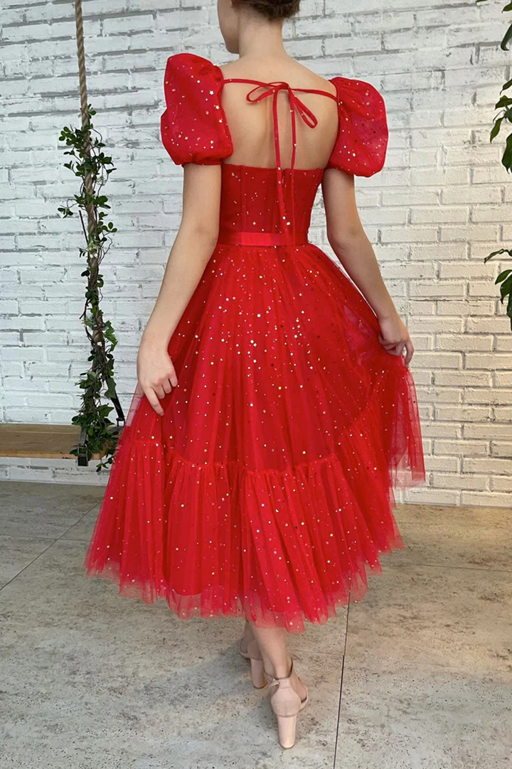 Red tulle short A line prom dress homecoming dress c2949