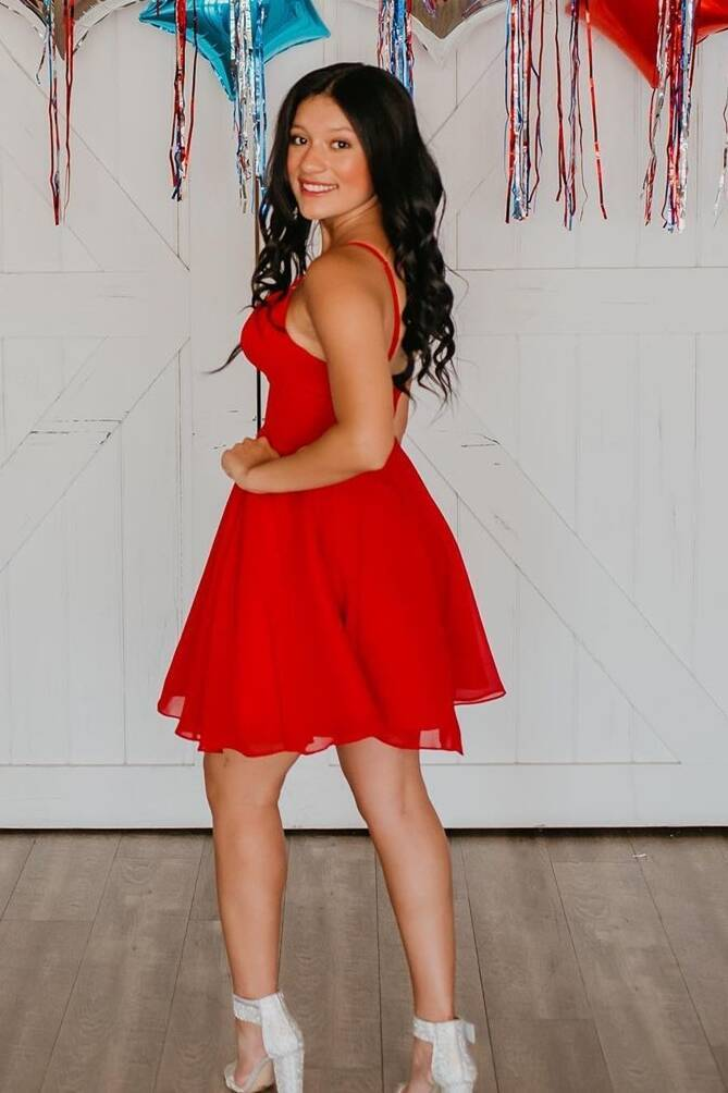 Straps Red Chiffon A-line Homecoming Dress  c3133