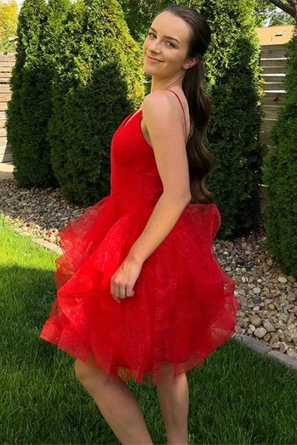 Princess Red A-line Ruffles Short Homecoming Dress c2748