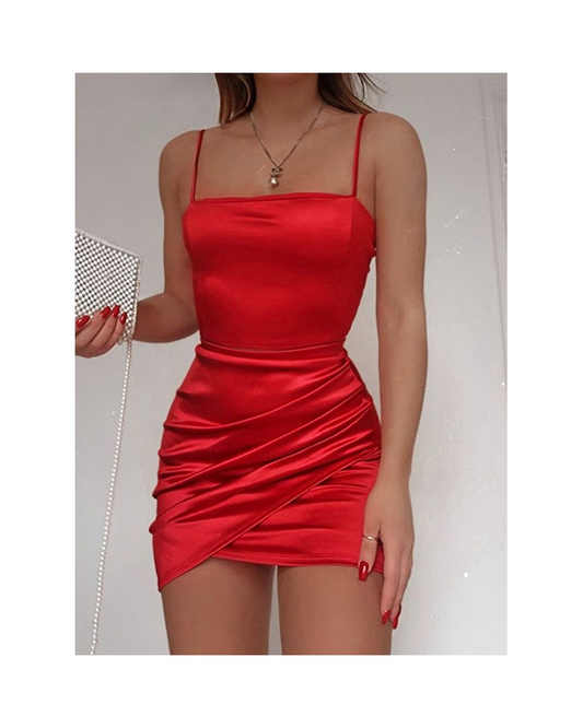 Simple Pleated Red Short Homecoming Dress with Straps cc428
