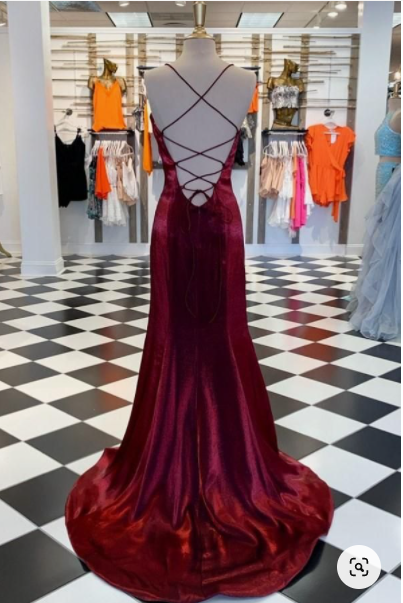 Burgundy Strappy Mermaid High Side Slit Dress C2082