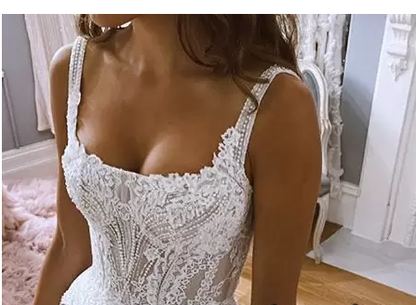 Gorgeous Square Neck Split Mermaid Prom Dresses with Appliques  C625