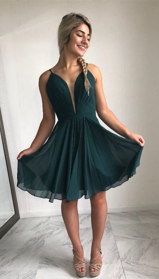 Straps short hunter green homecoming dresses, homecoming dresses, party dresses dancing dresses c3250