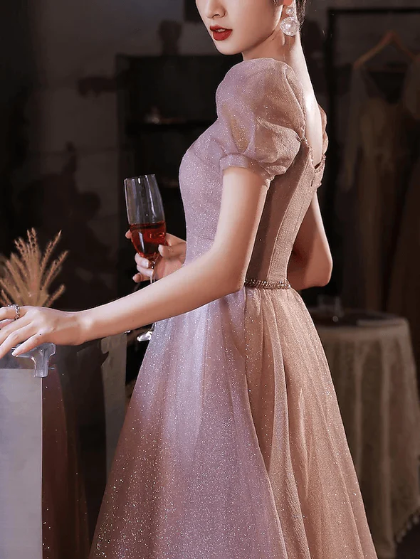 A-Line Beautiful Back Elegant Prom Formal Evening Dress Sweetheart Neckline Short Sleeve Floor Length  c2910