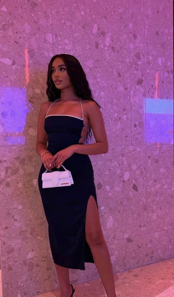 Black Simple Party Dress Open Back Homecoming Dress c3406