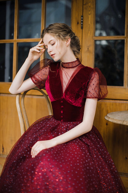 Elegant A line short prom dress burgundy evening dress c2824