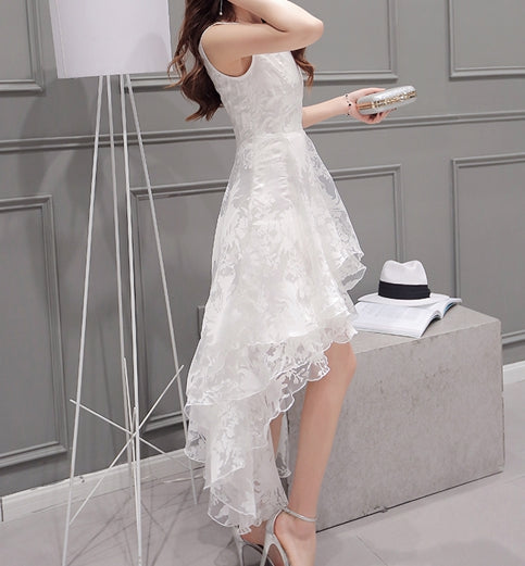 High Low Wedding Dresses A-line Asymmetrical Ivory Sexy Lace Bridal Gown Party Dress c2849