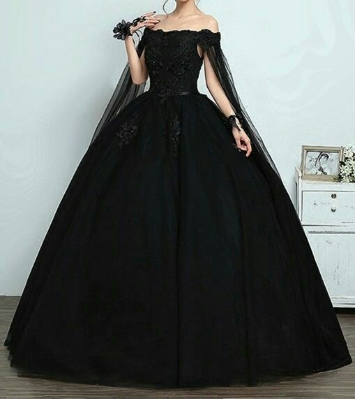 Women's Off Shoulder Quinceanera Dresses Black Ball Gown Long Sweet 16 Dress with Cape cc330