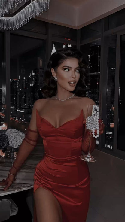 Red Sweetheart Long Prom Dress Glamorous Evening Dress Without Gloves cc445
