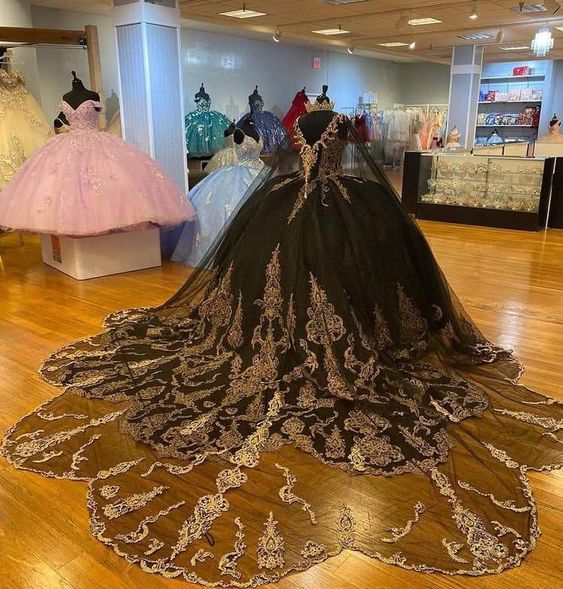 Black Tulle Lace Ball Gown Princess Dress Charming Sweet 16 Dress cc476