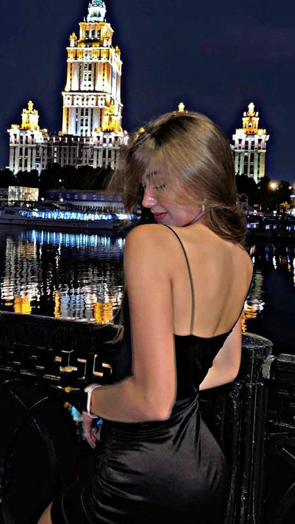 Cute Mini Black Party Dress Spaghetti Straps Party Dress cc127