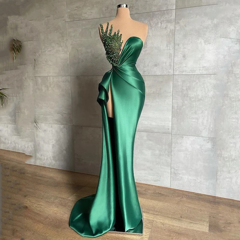 Green Pageant Dresses Long Evening Dress With Slit cc180