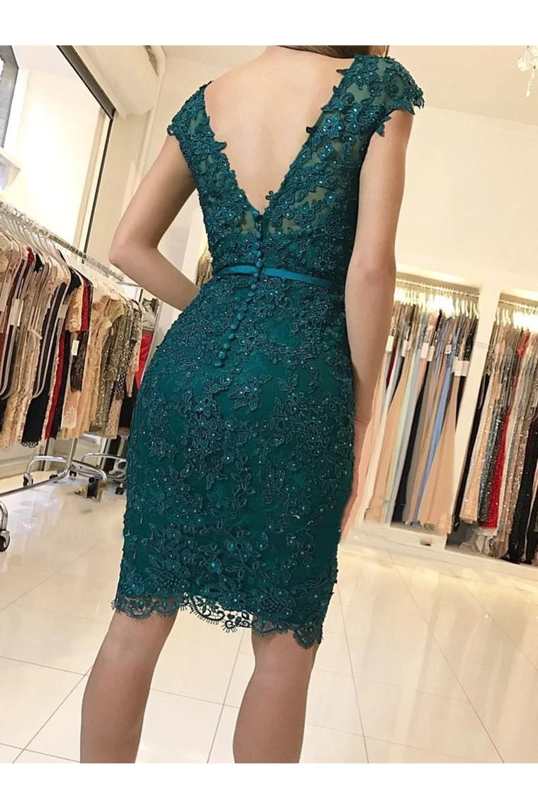 Cap Sleeves Lace Prom Dresses Homecoming Formal Dresses Sheath c2851